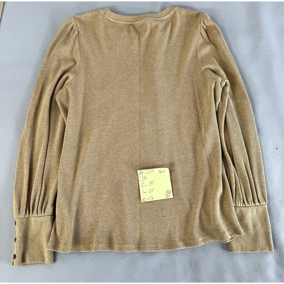J Jill Women's Sz Medium Tan crew neck Waffle Top long sleeve cotton - Picture 9 of 9